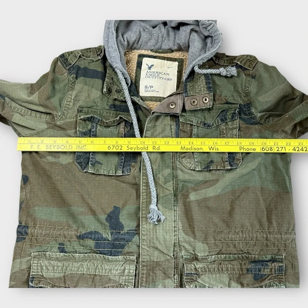American Eagle Mens Camo Field Jacket Sherpa Lined Hooded Military Utility Small